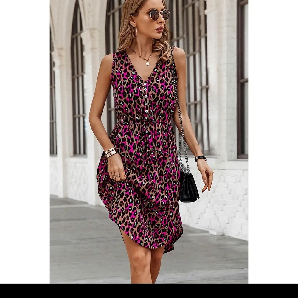NEW Leopard Print Pink Dress - Picture 2 of 6